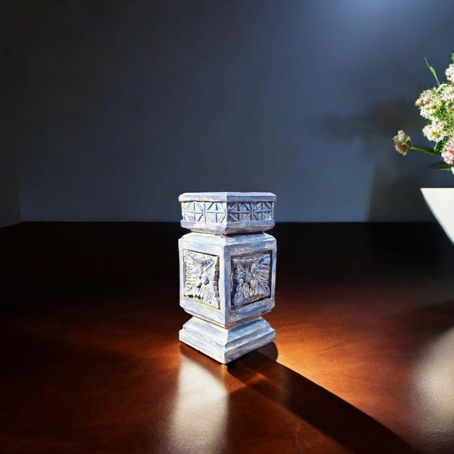Handcrafted Purple Wooden Decorative Stand