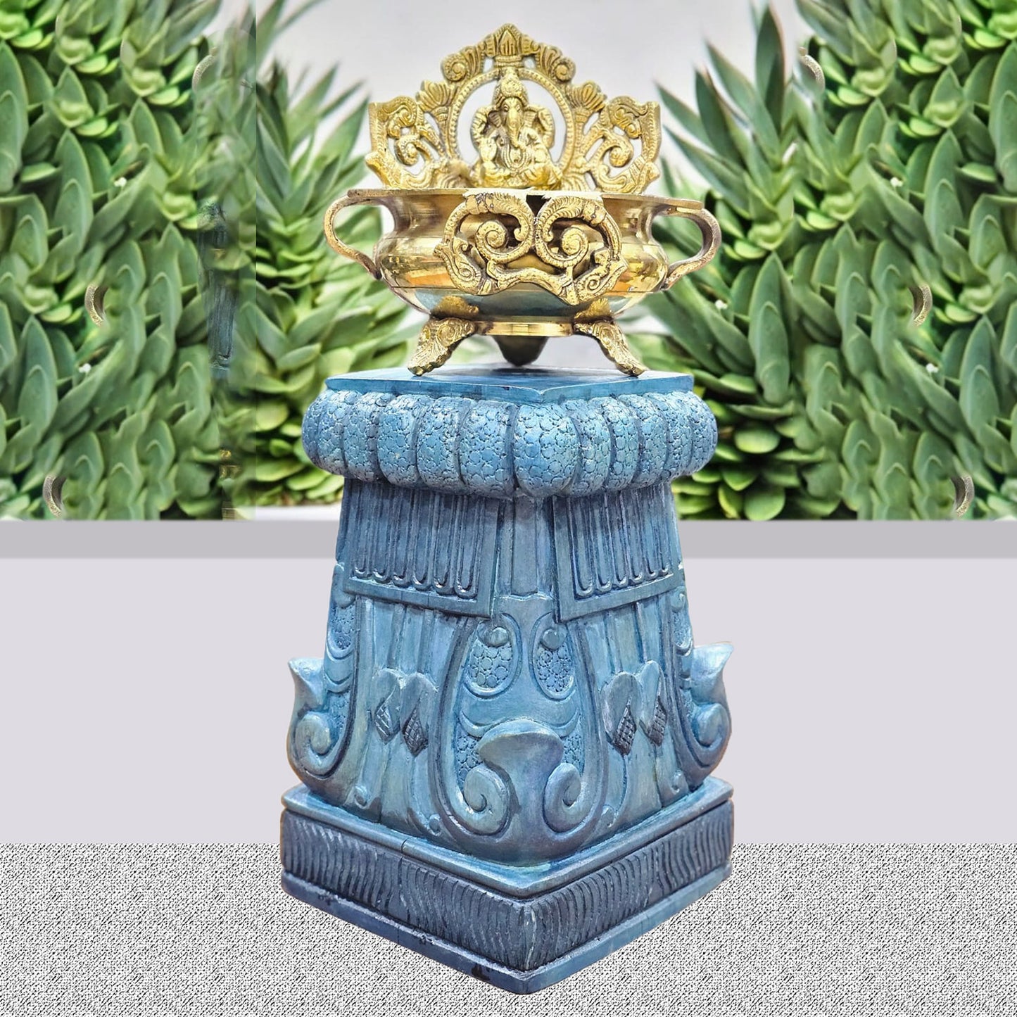 Handcrafted Blue Wooden Decorative Stand