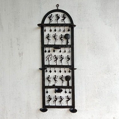 Wrought Iron Tribal Wall Hanging Tea Light Holder: Artistic Illumination for Your Home
