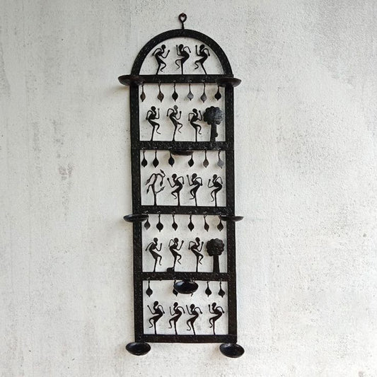 Wrought Iron Tribal Wall Hanging Tea Light Holder: Artistic Illumination for Your Home