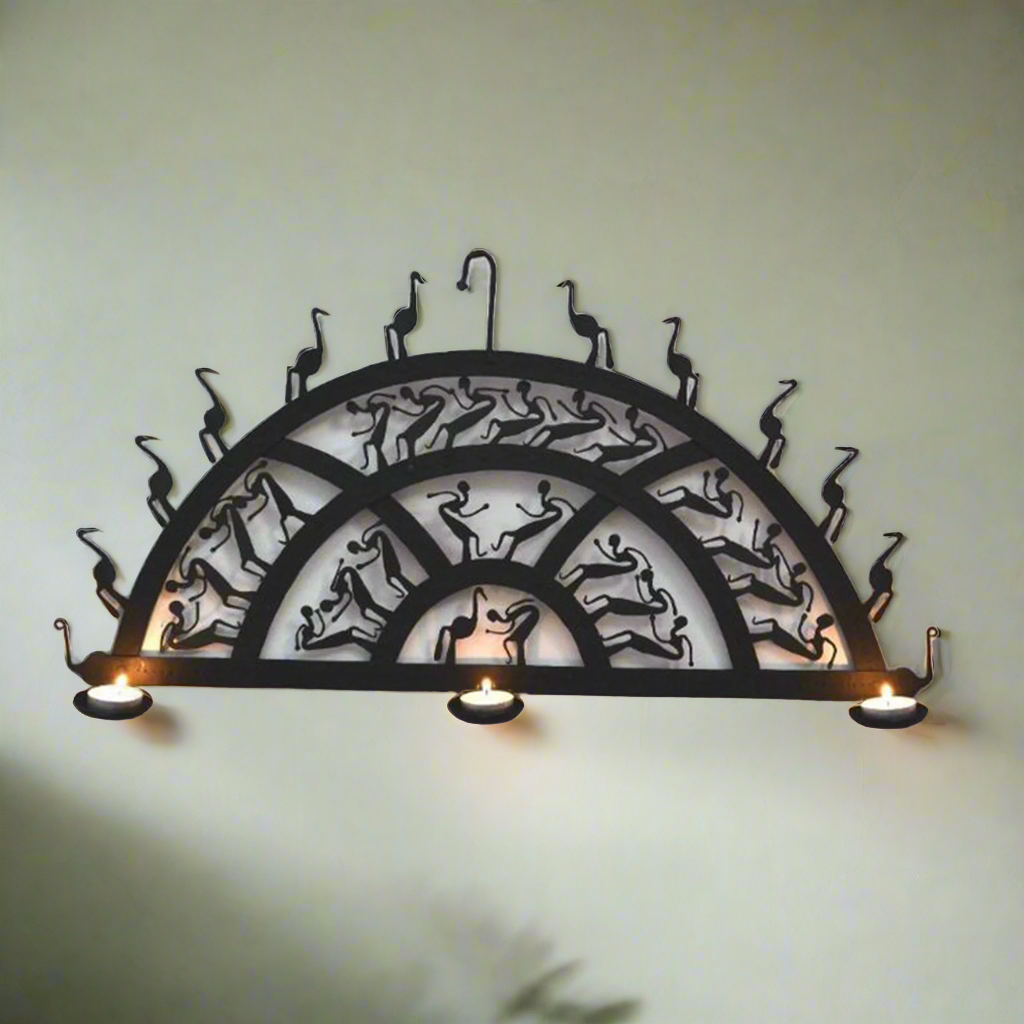 Wrought Iron Tribal Semi-Circle Wall Hanging: Artistic Flair for Your Walls